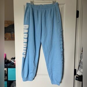 Altar'd State Light Blue Sweatpants with White Lettering
